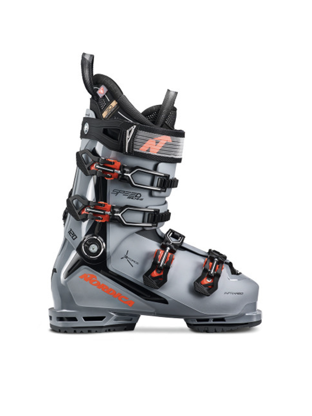 men's Nordica Speedmachine 3 120 ski boots, gray and black