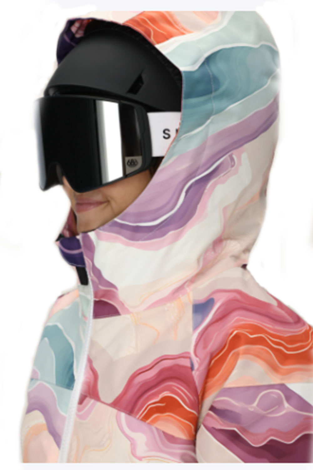 multicolored geode pattern ski jacket