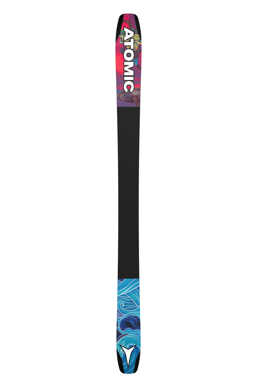 bottom of Atomic Bent 100 skis, multicolor