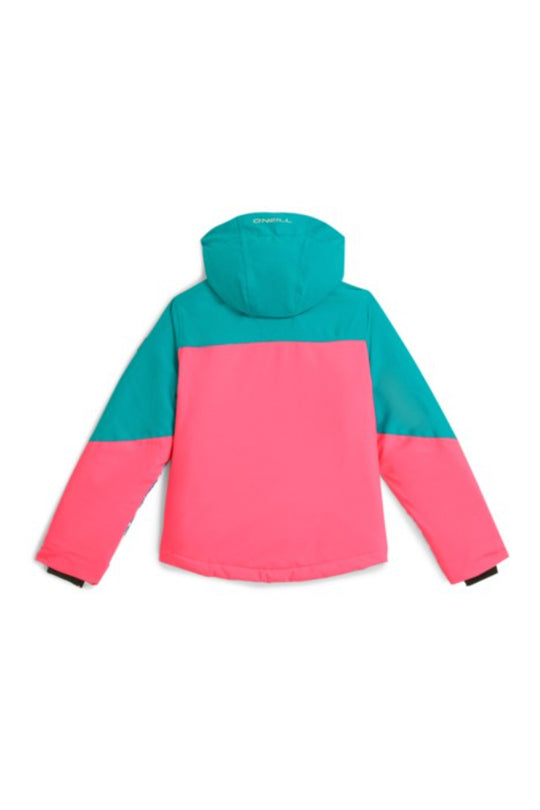 Two-tone pink and teal jacket on a white background