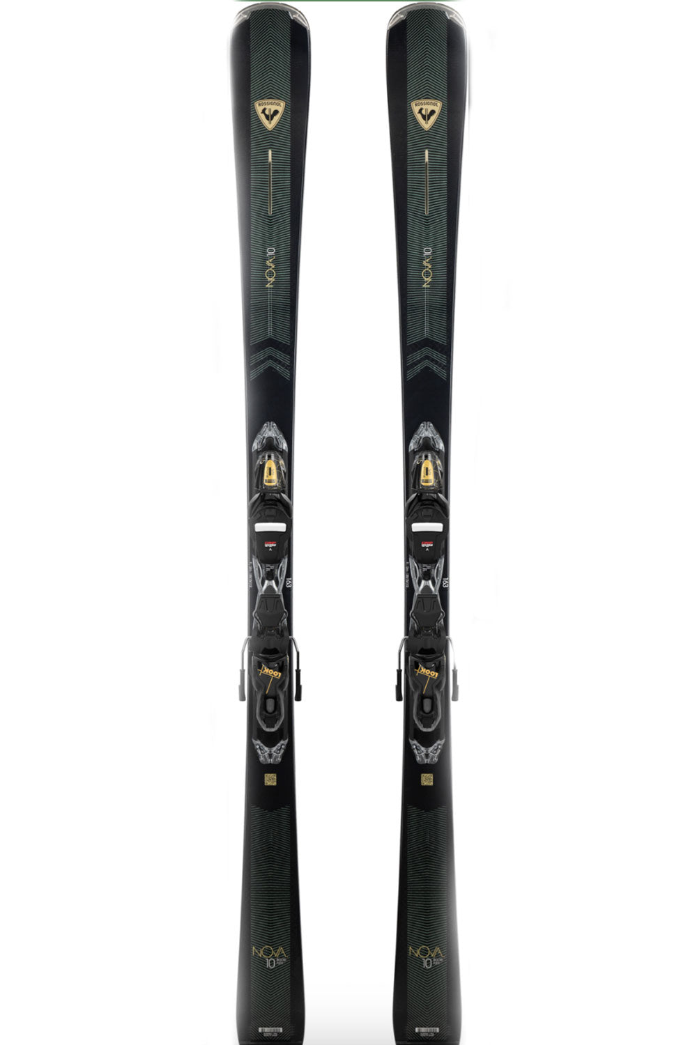 black and gold skis with bindings