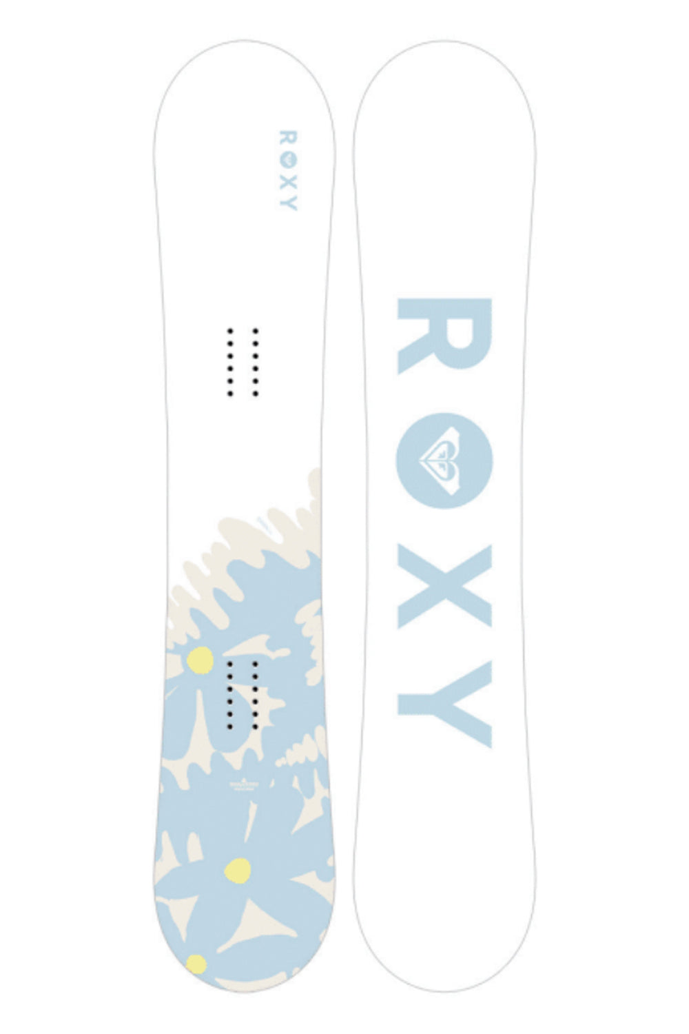 women's Roxy Dawn snowboard, white with light blue floral print