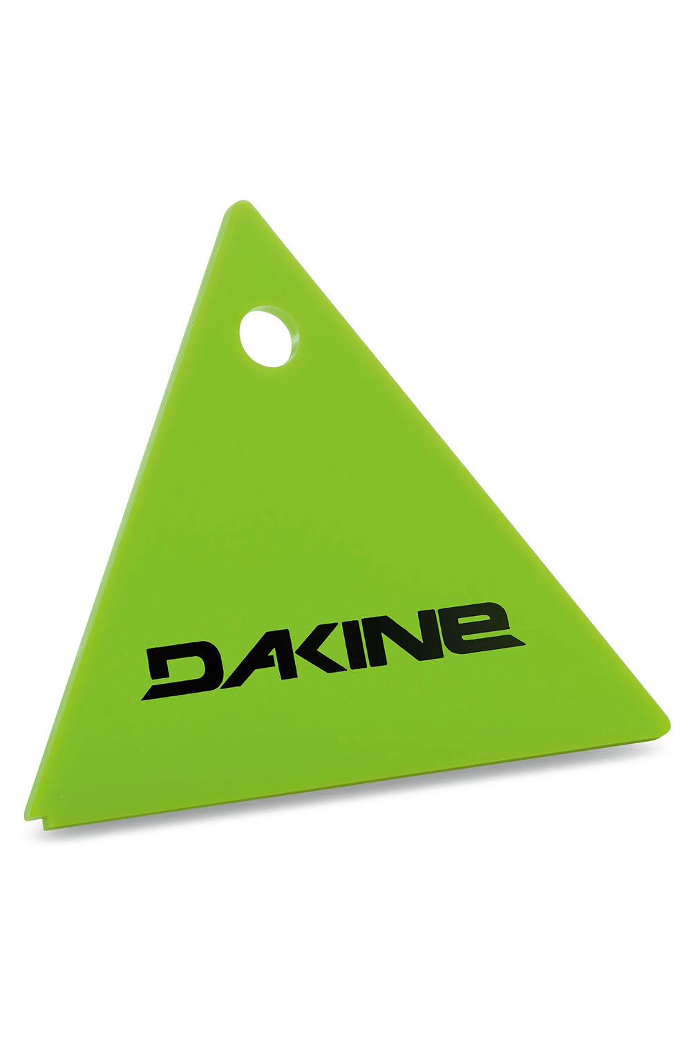 green triangle shaped snowboard wax scraper