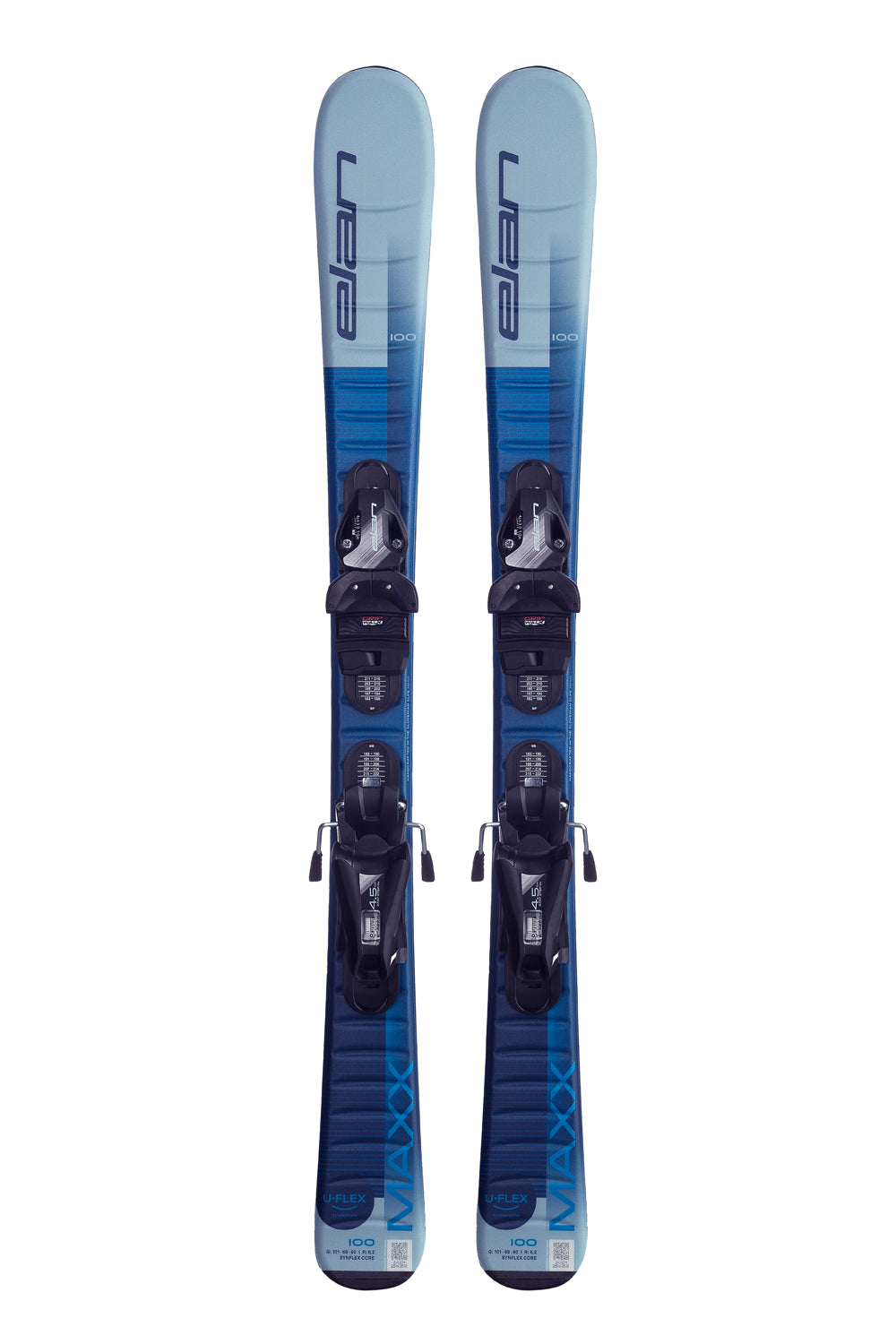 Kids' Elan Maxx skis, two toned blue with black bindings