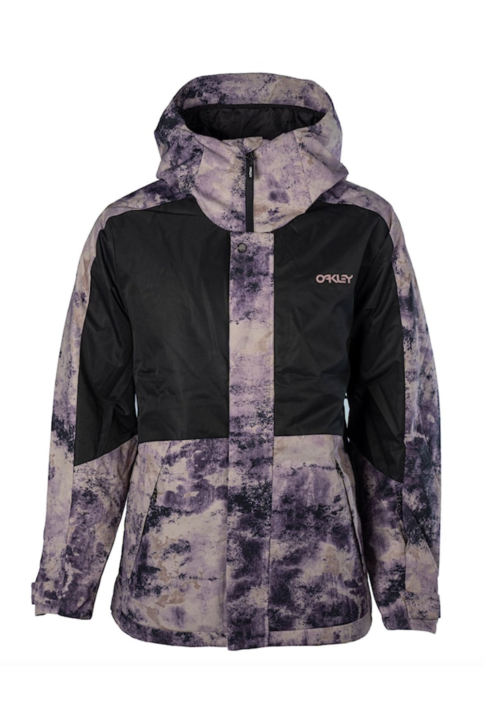 men's Oakley Range snowboard jacket, lilac tie dye print and black