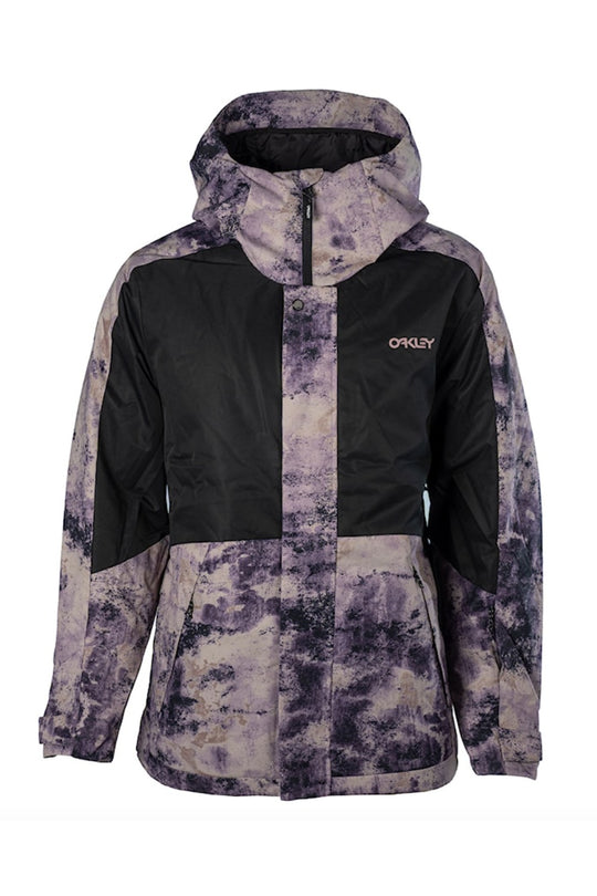 men's Oakley Range snowboard jacket, lilac tie dye print and black