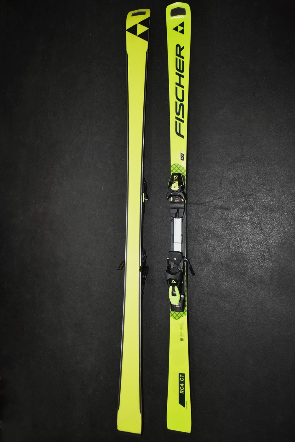 Fischer RC4 World Cup demo skis, yellow with black bindings