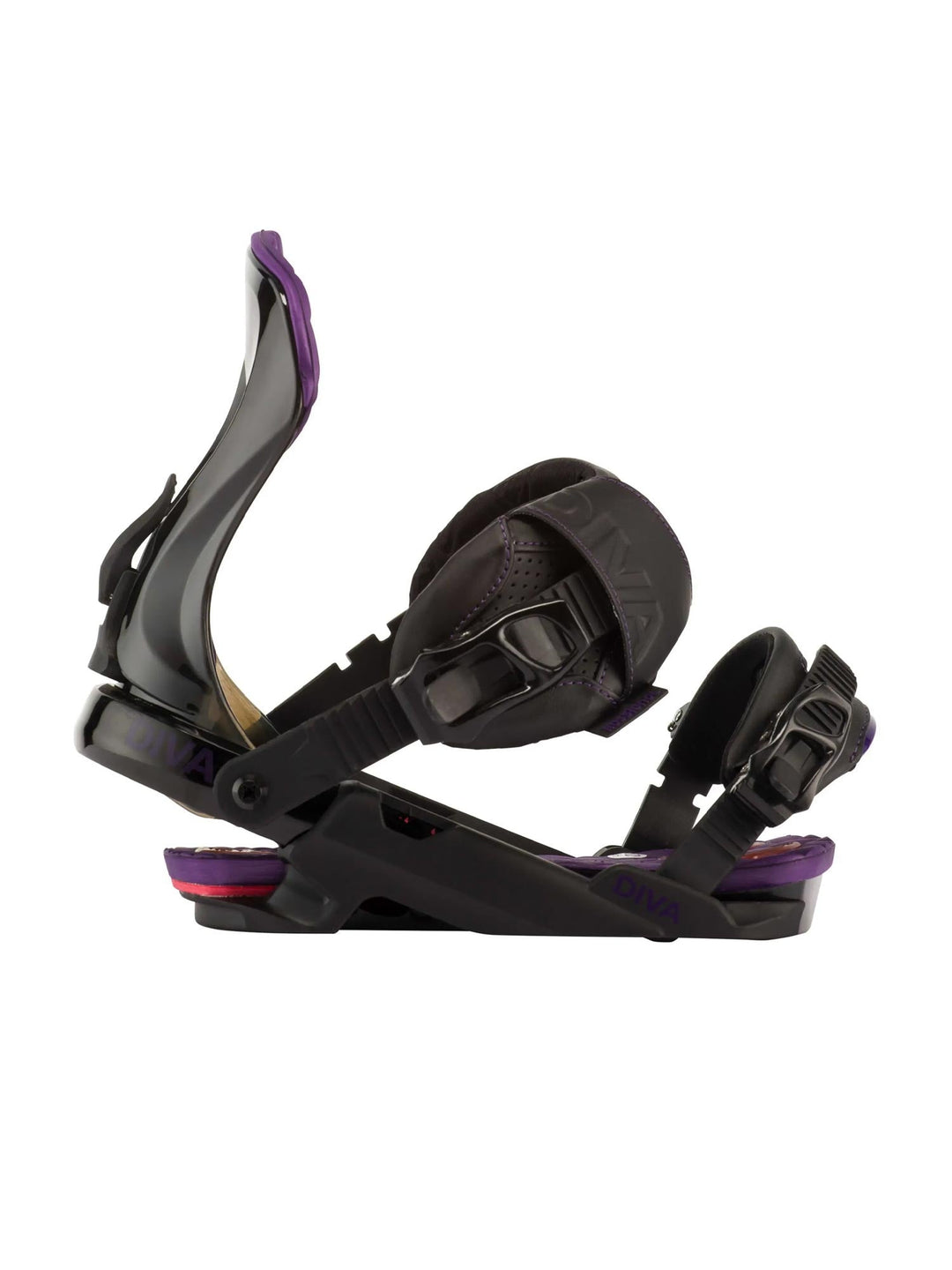 women's Rossignol Diva snowboard bindings, black with purple accents