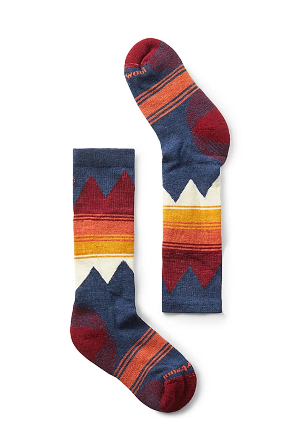 kids Smartwool ski socks, blue, red, orange and yellow