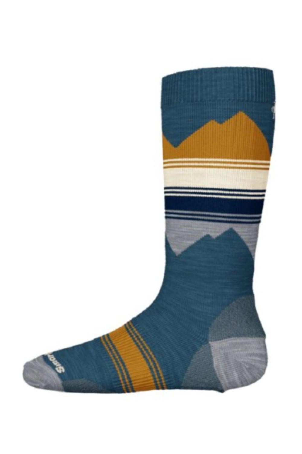 kids Smartwool ski socks, blue with gold accents