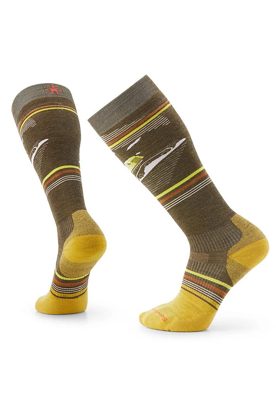 men's Smartwool ski/snowboard sock, olive green and yellow