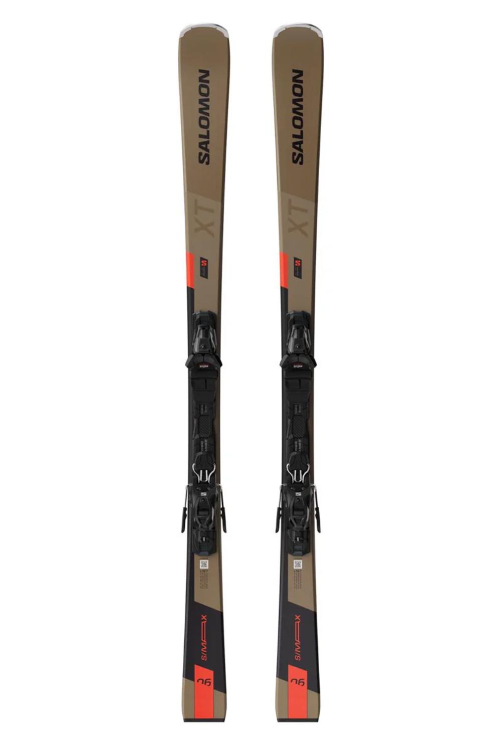 men's Salomon S/Max 6 skis with bindings.   Black and bown skis, black bindings