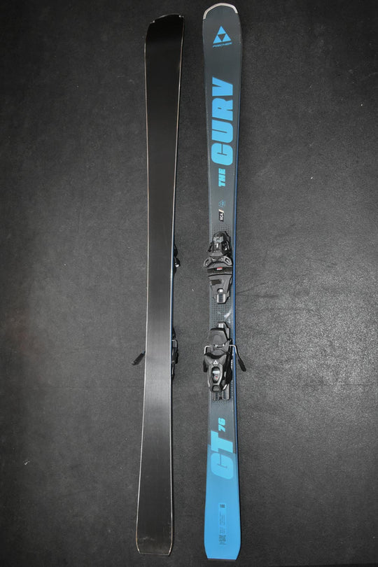 Fischer The Curv GT 76 demo skis, blue & black, with black bindings