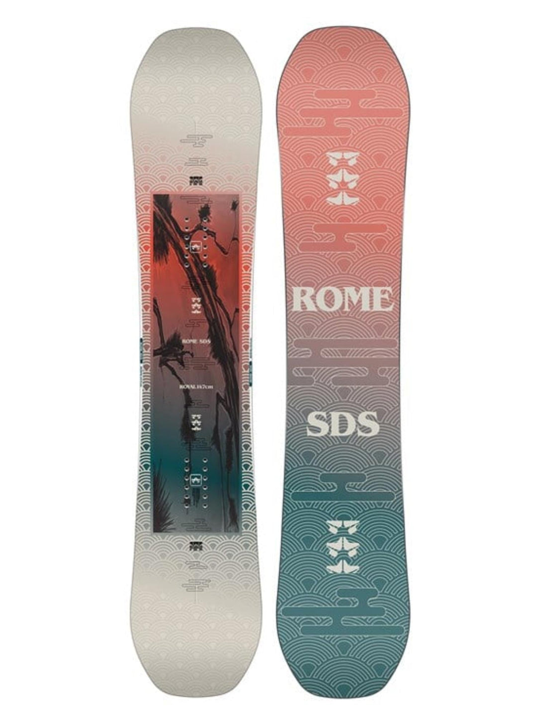 women's Rome Royal snowobard, white light red and green