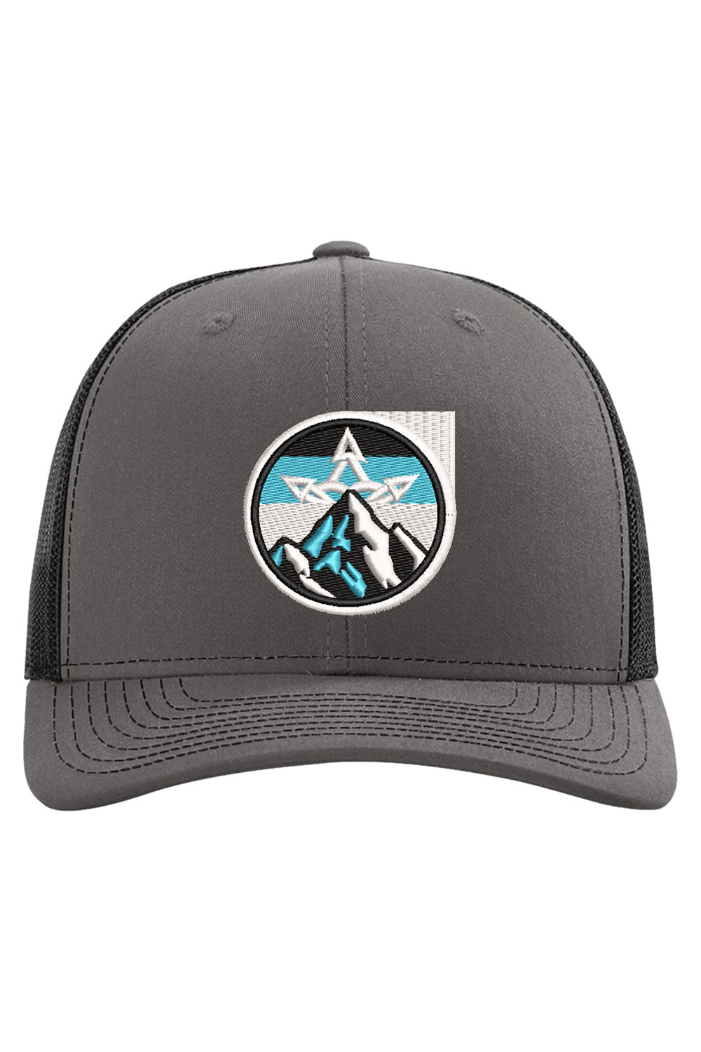 Gray cap with a mountain logo on a white background