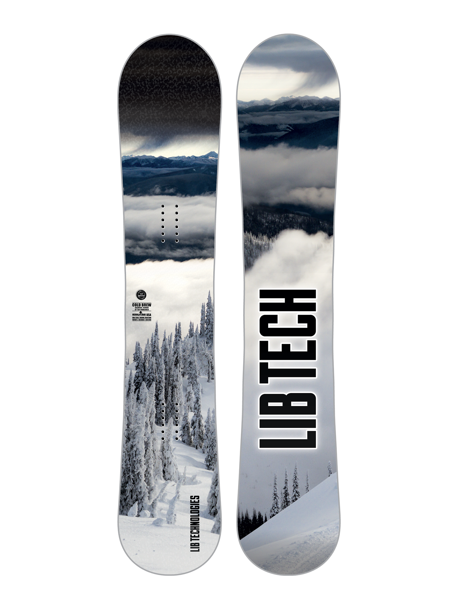 men's Lib Tech Cold Brew snowboard, winter mountain scene