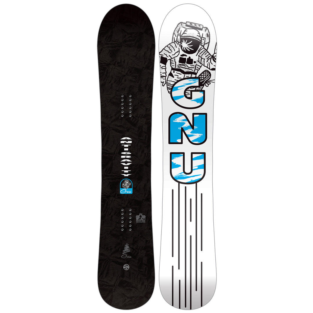 Gnu Antigravity snowboard - black and white with astronaut graphic