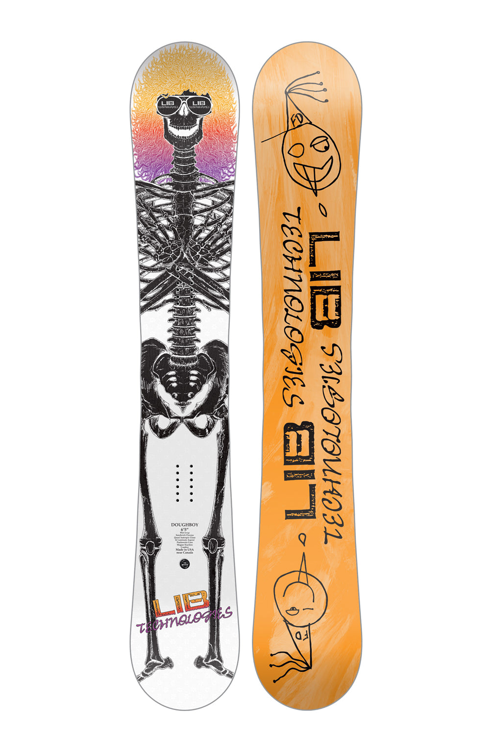 Lib Tech Doughboy snowboard, skeleton with bright hair graphic
