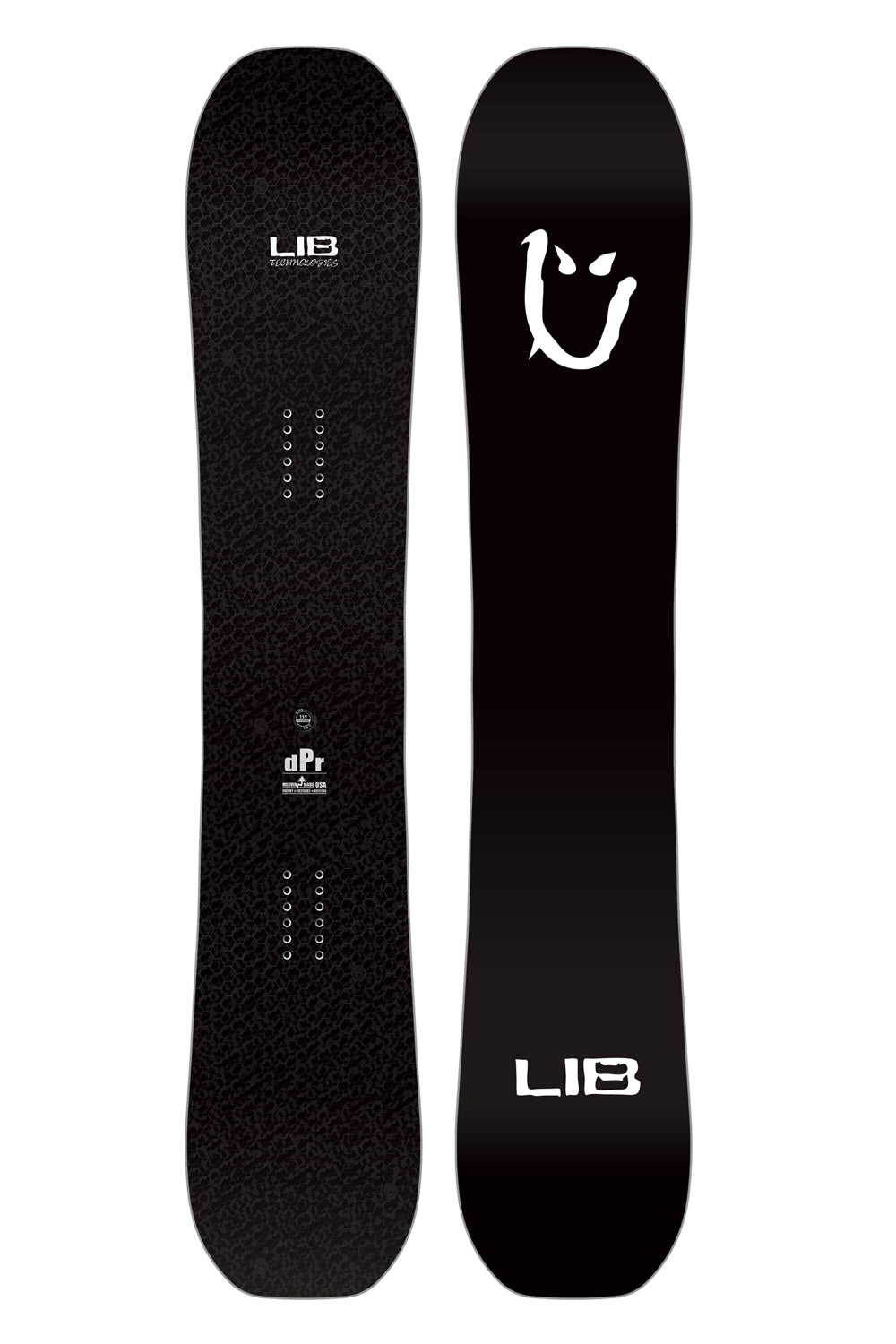 men's LibTech dPr snowboard - black with white smiley face graphic