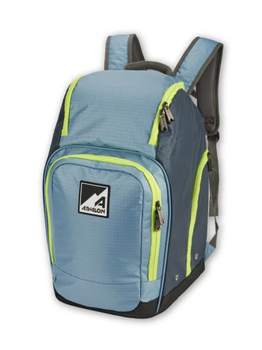 Athalon Alpine ski/snowboard boot backpack, blue with lime green accents