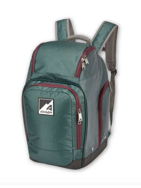 Athalon Alpine ski/snowboard boot backpack, green and cranberry