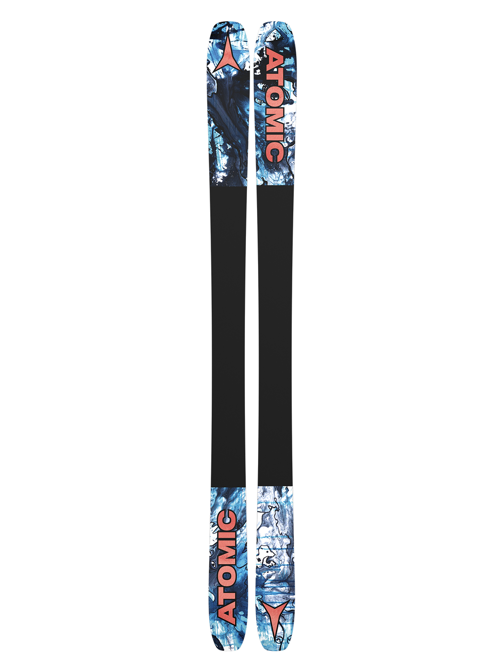 Atomic Bent 90 downhill skis, bright color wave print