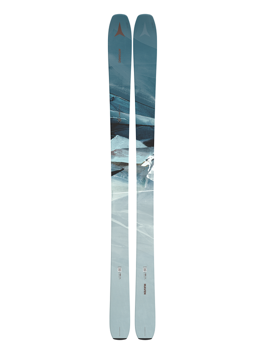 women's Atomic Maven 86C skis, blue abstract mountain scene