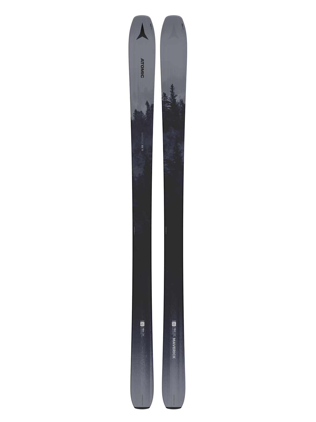 men's Atomic Maverick 88 skis, silver and black