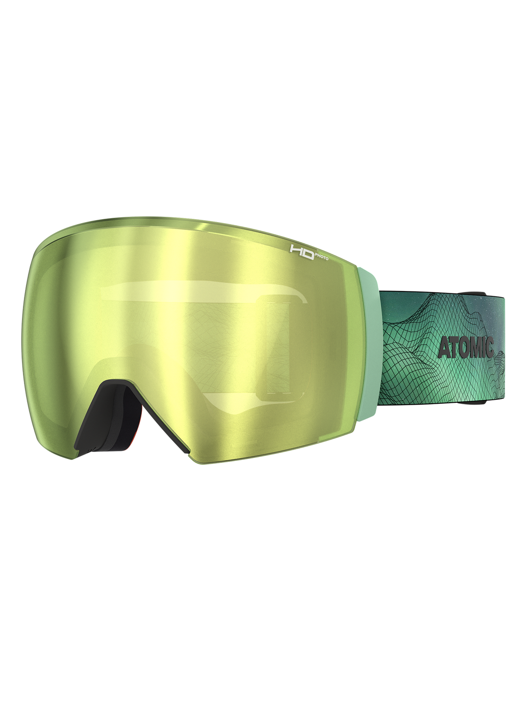 Atomic Revent Goggles, green patterned strap with gold lens