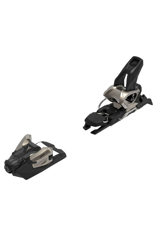 Two ski bindings on a white background