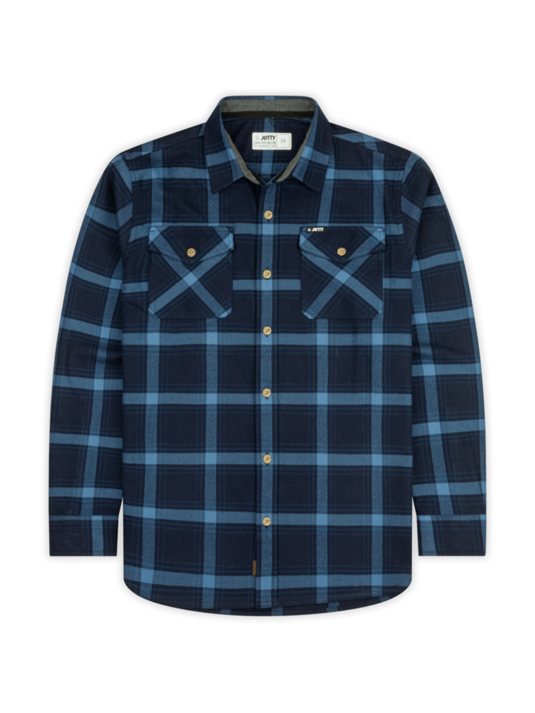 men's flannel, navy blue with light blue accents