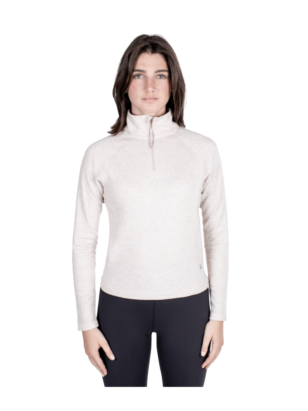 women's 1/4 zip base layer top, off white