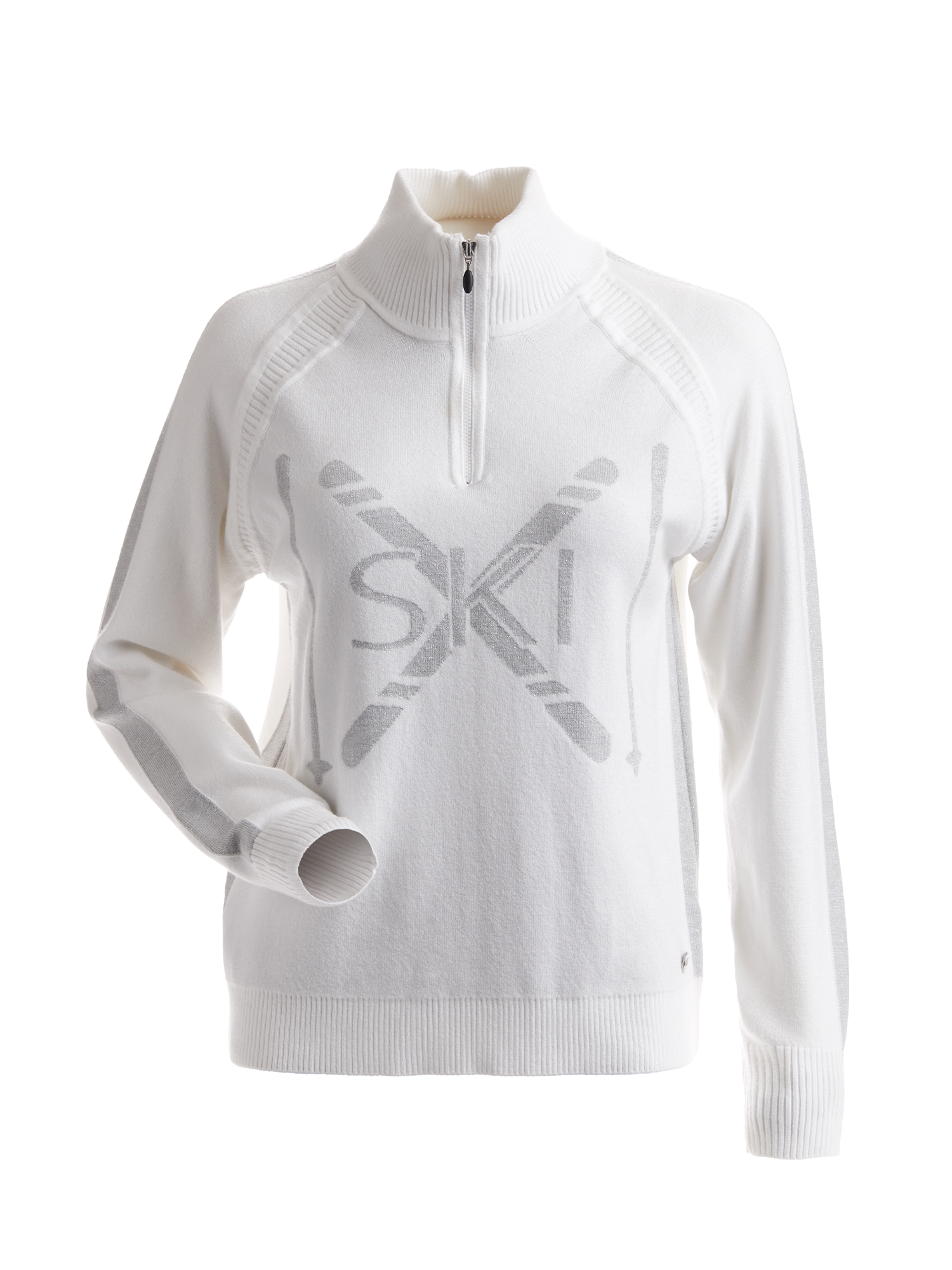 women's Nils Cross Country sweater,  white with silver skis graphic