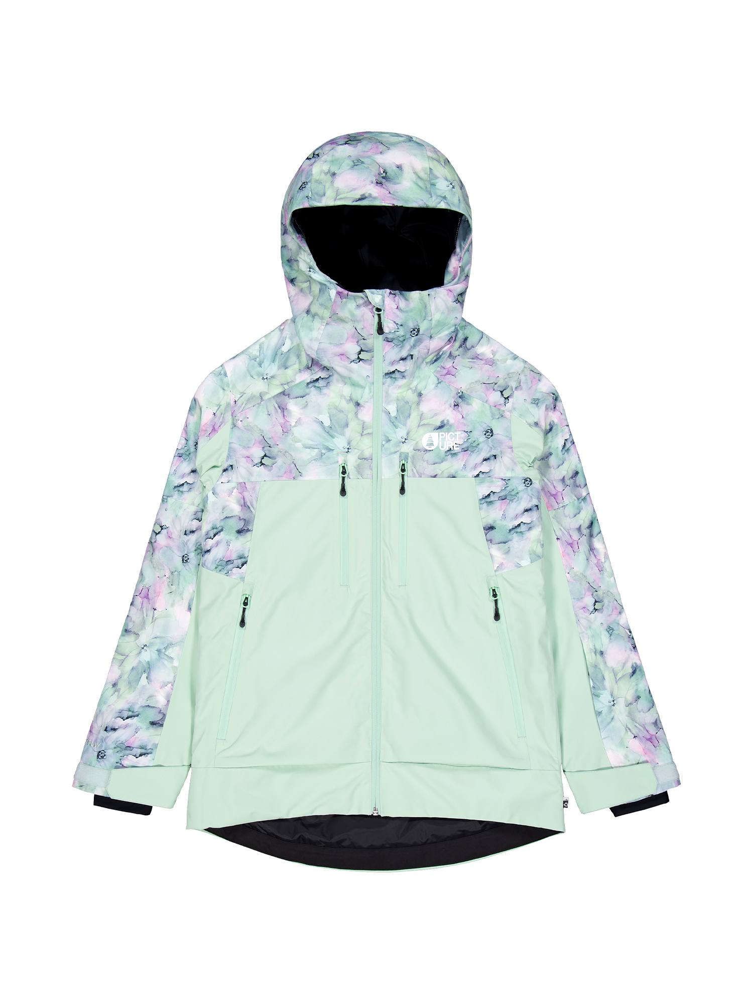 women's PIcture Exa ski/snowboard jacket,  Mint green with pastel flower pattern