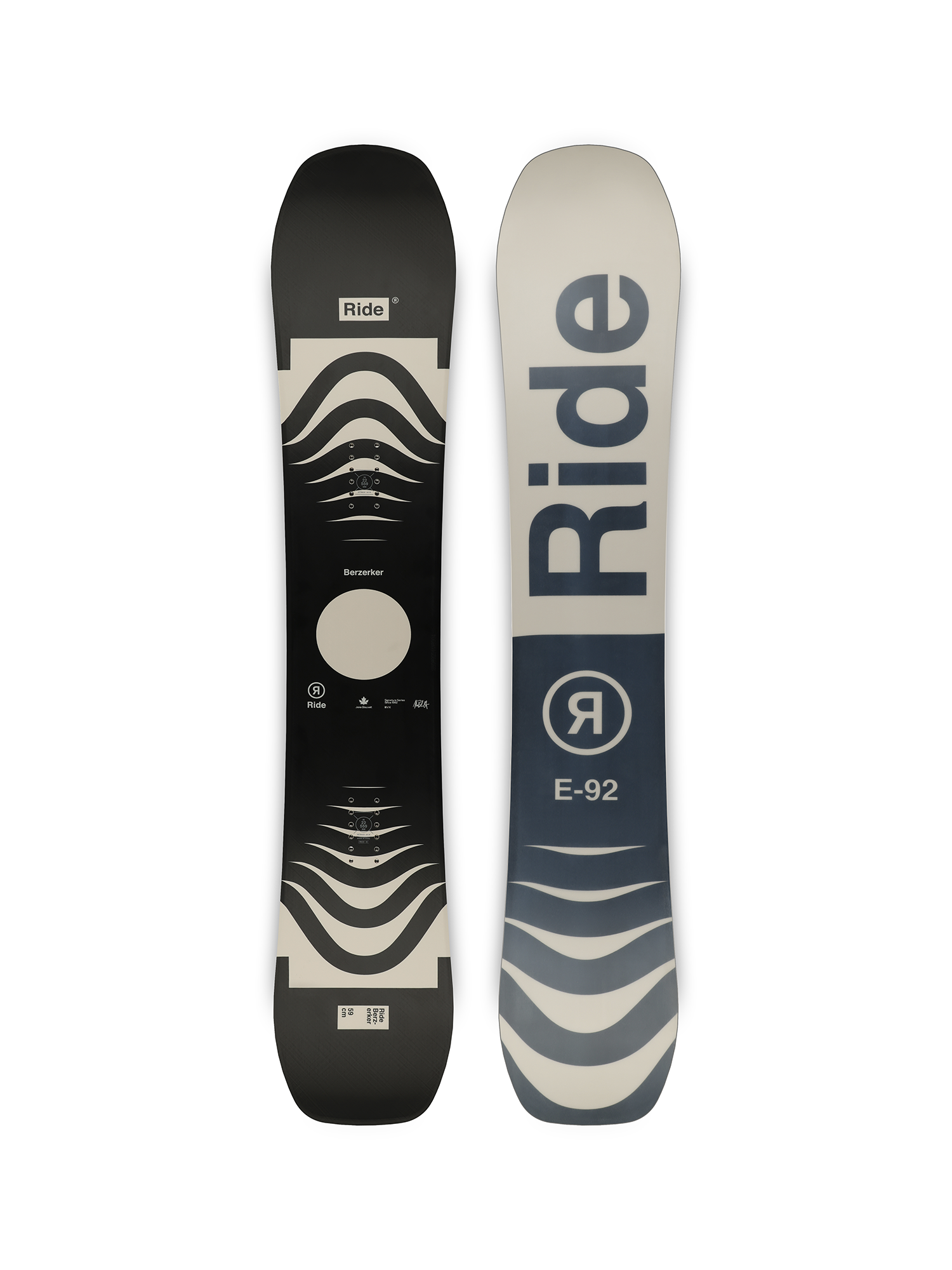 men's Ride Berzerker snowboard, black and tan geometric design