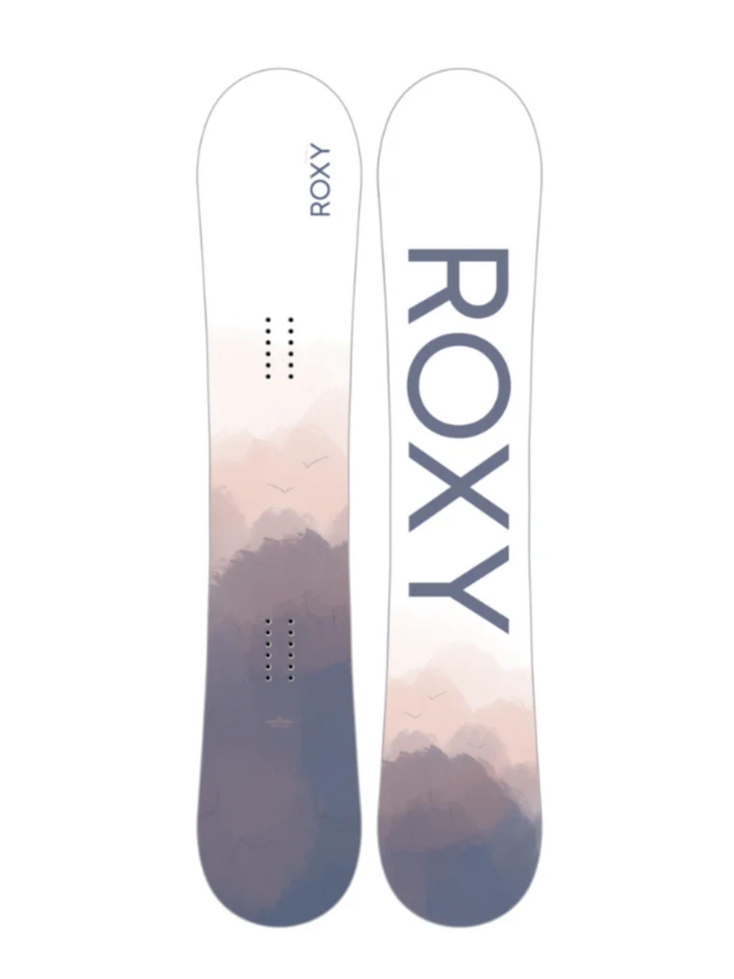 women's Roxy Raina snowboard, white and purple cloud design