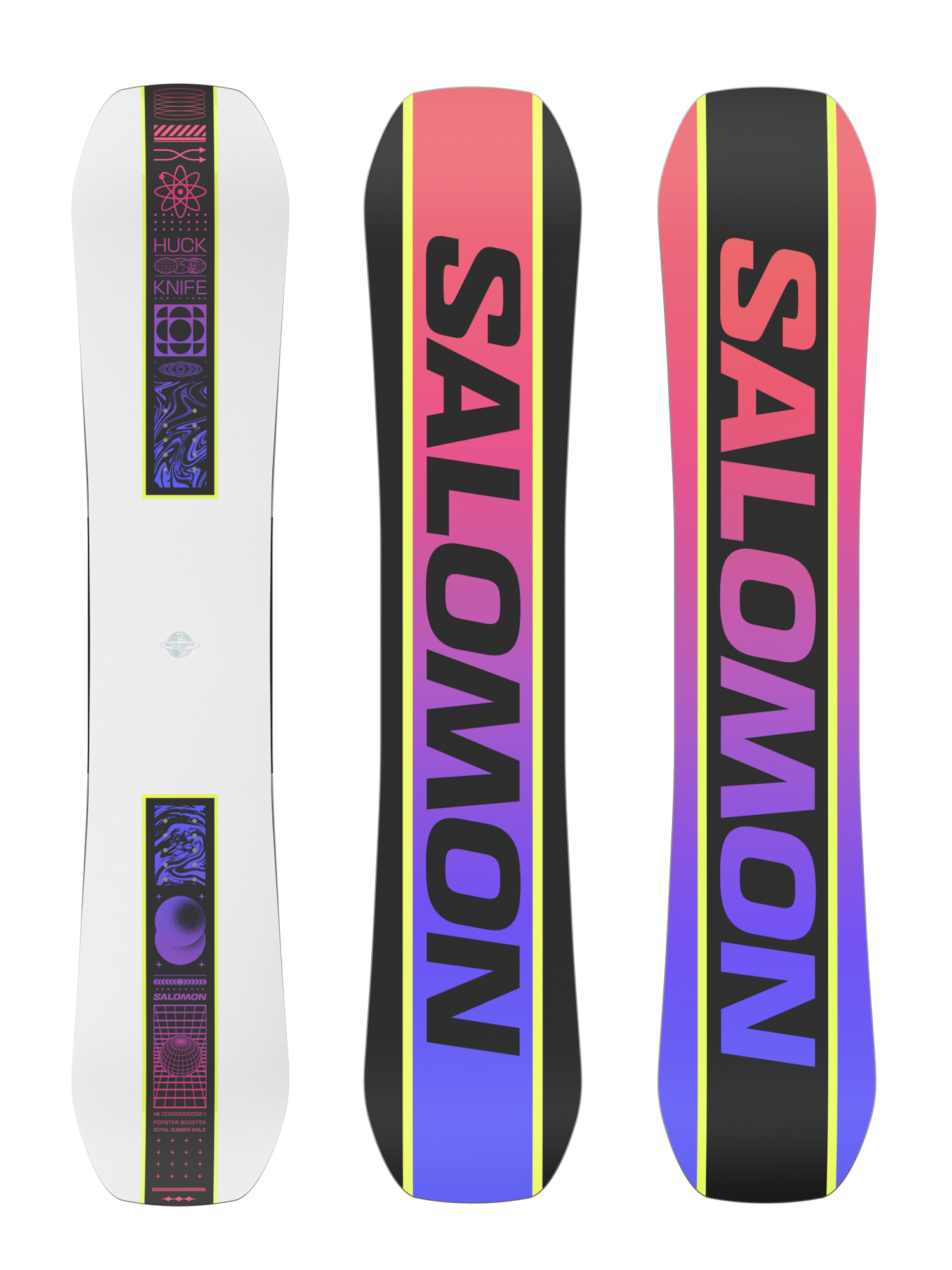 men'a Salomon Huck Knife snowboard, white with bright neon accents