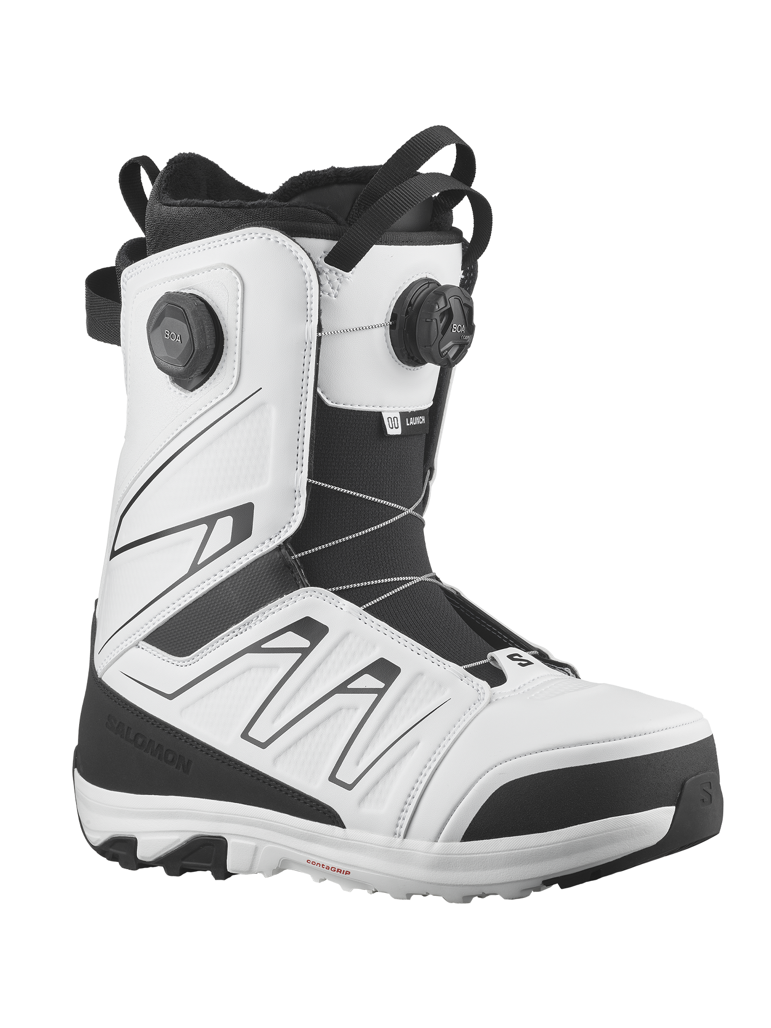 men's Salomon snowboard boots, white and black