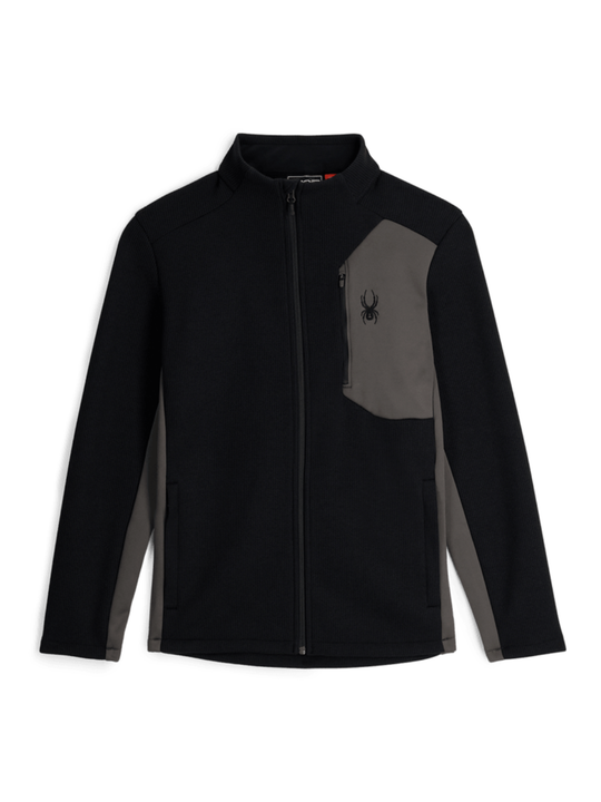 men's Spyder Bandit midlayer full zip fleece. black with gray accents