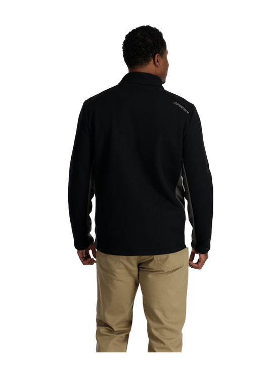 men's Spyder Bandit midlayer full zip fleece. black with gray accents