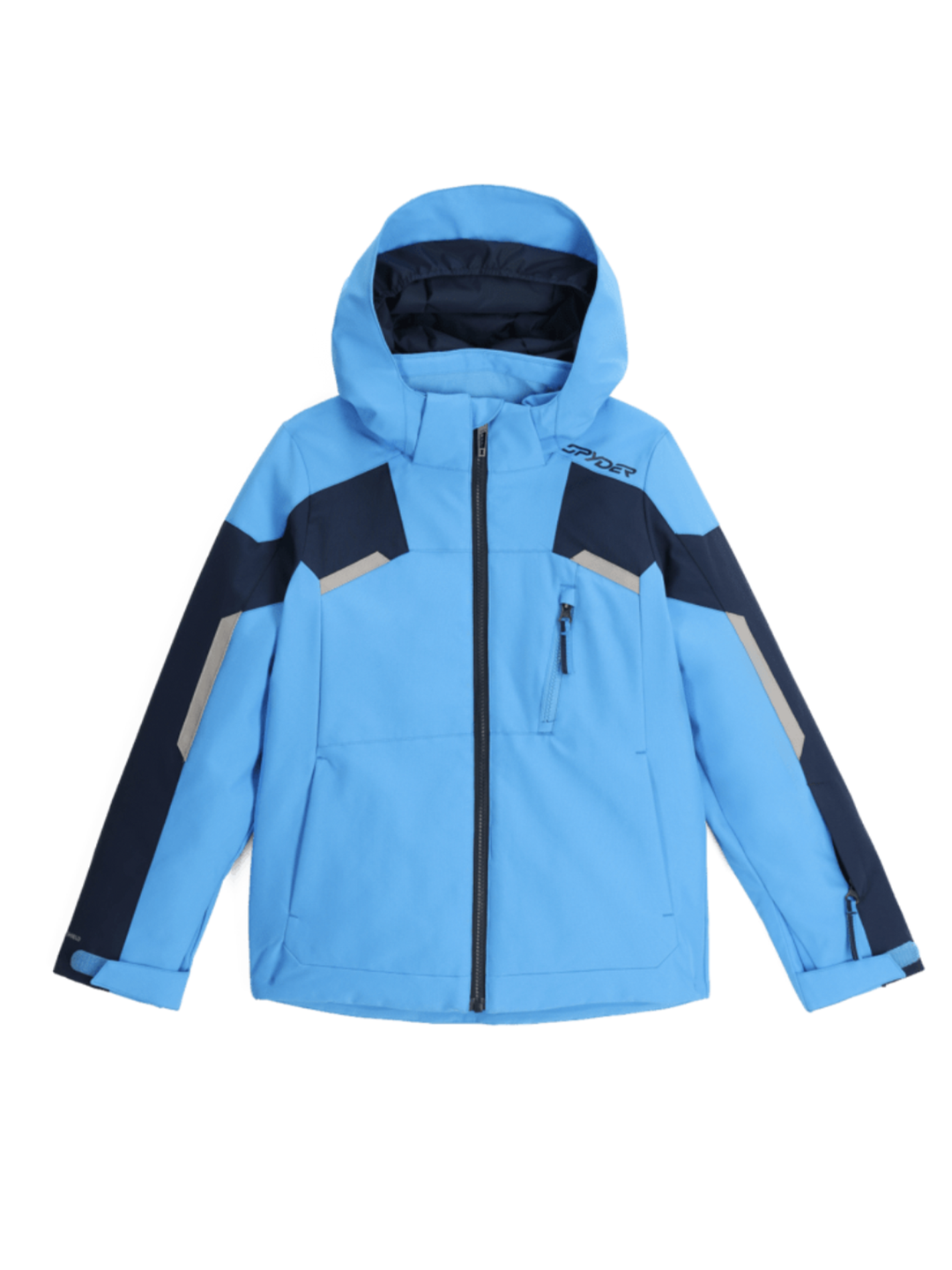 boys' Spyder Leader ski jacket, light blue with dark blue and gray accents