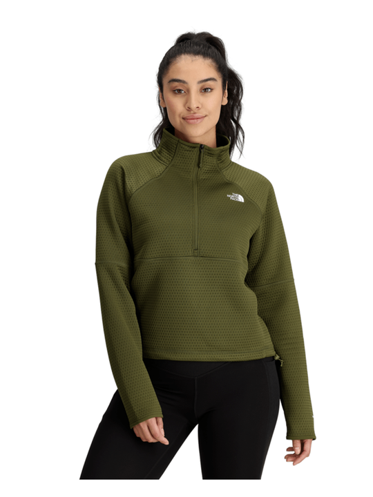 women's The North Face Dotknit thermal 1/4 zip top, olive green