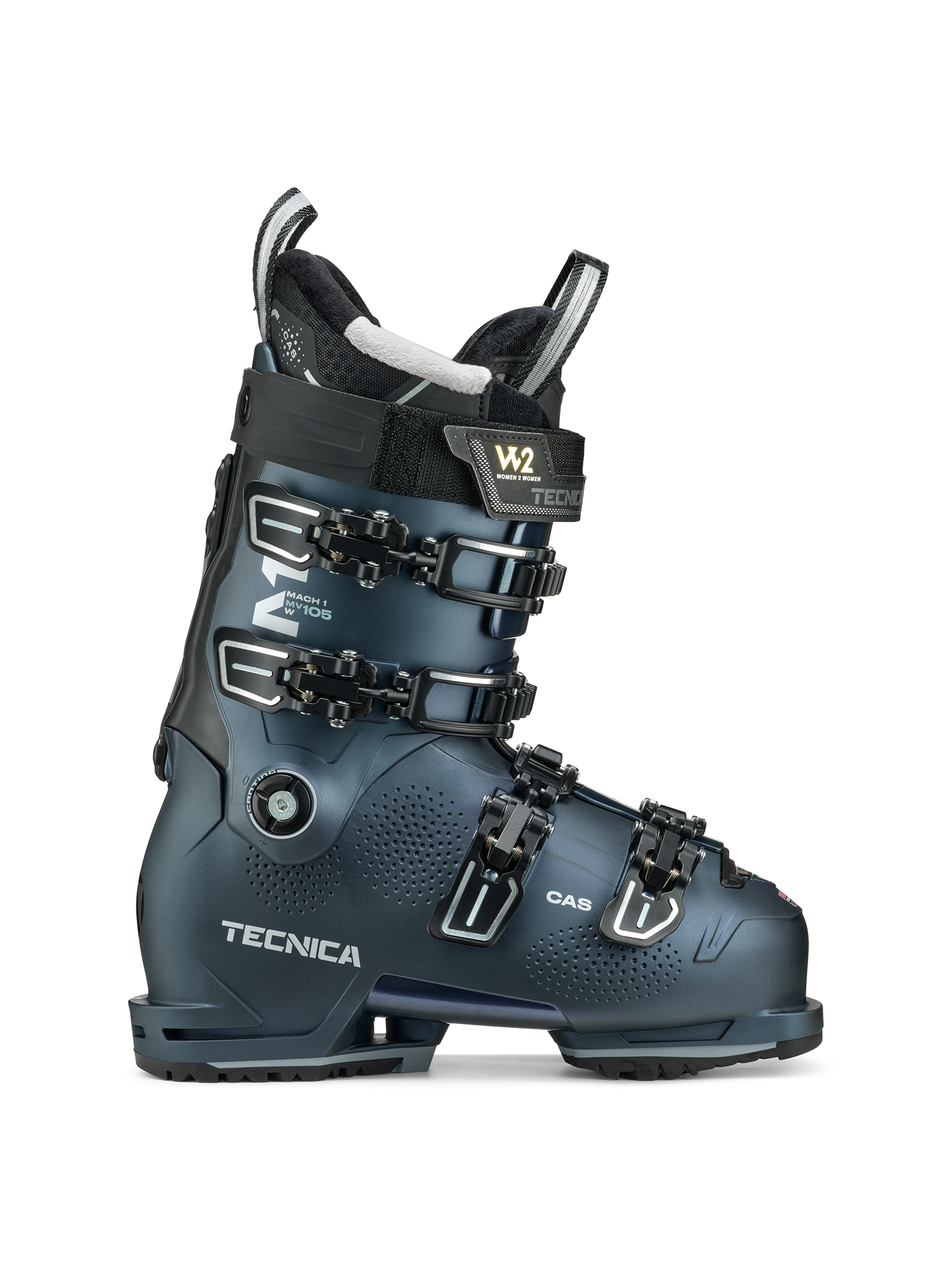 women's Tecnica Mach 1 ski boots, iridescent green color