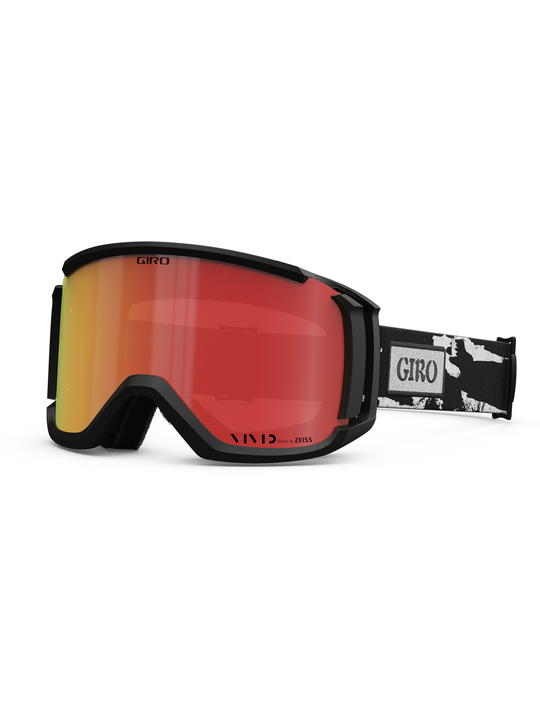 Giro Revolt ski/snowboard googles, black and white paint splatter strap and red lens