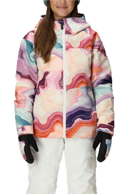 multicolored geode pattern ski jacket