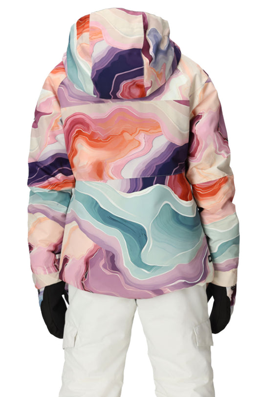 multicolored geode pattern ski jacket
