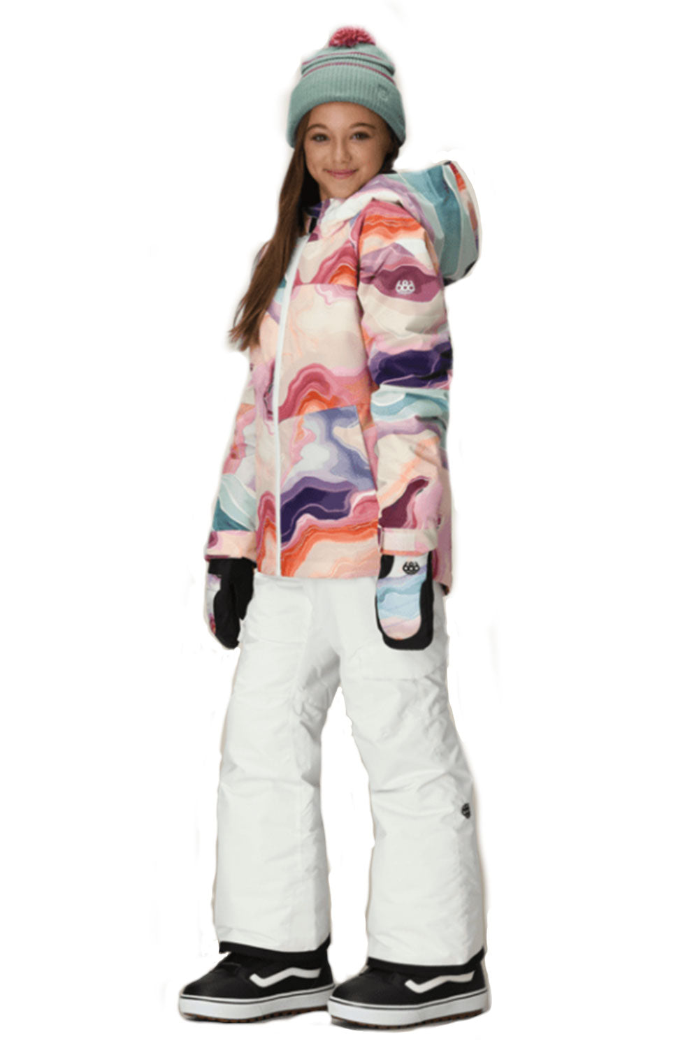 multicolored geode pattern ski jacket