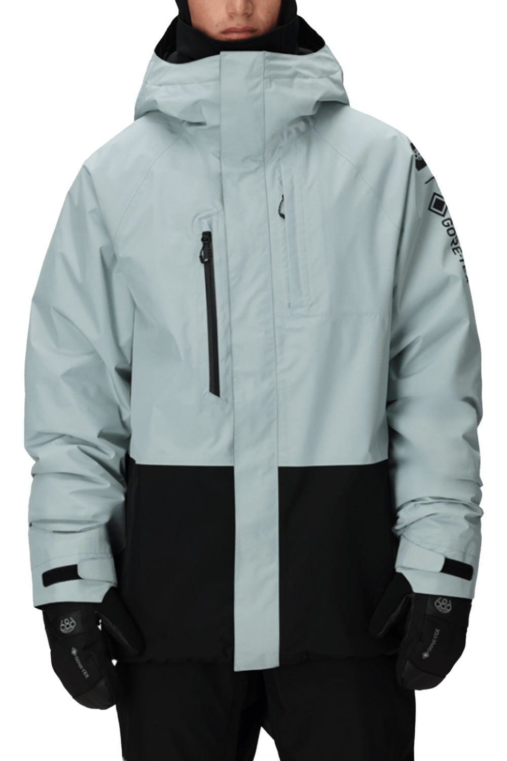 light blue and black colorblock snowboard jacket