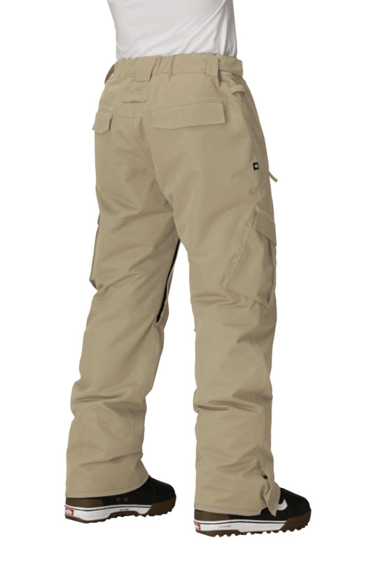 Beige pants worn by a person on a white background