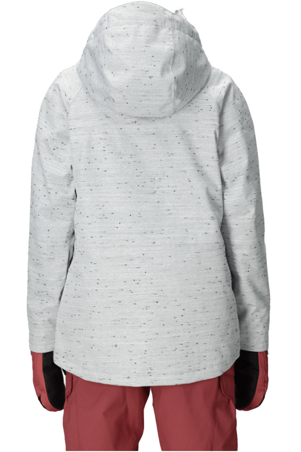 Light gray hooded jacket with red pants on a white background